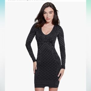 Guess Womens Elisa Jacquard Black Bodycon Seamless Long Sleeve Dress M/L New